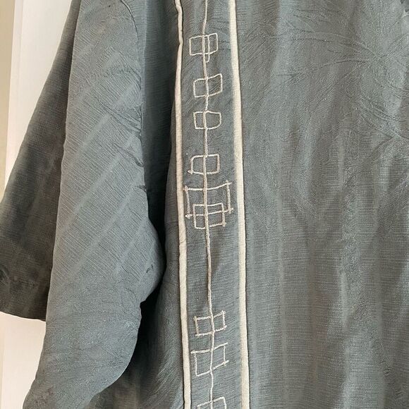 Paradise Blue Mens Luau Camp Button Up Shirt M Sage Green Hawaiian Embroidered - Picture 6 of 7